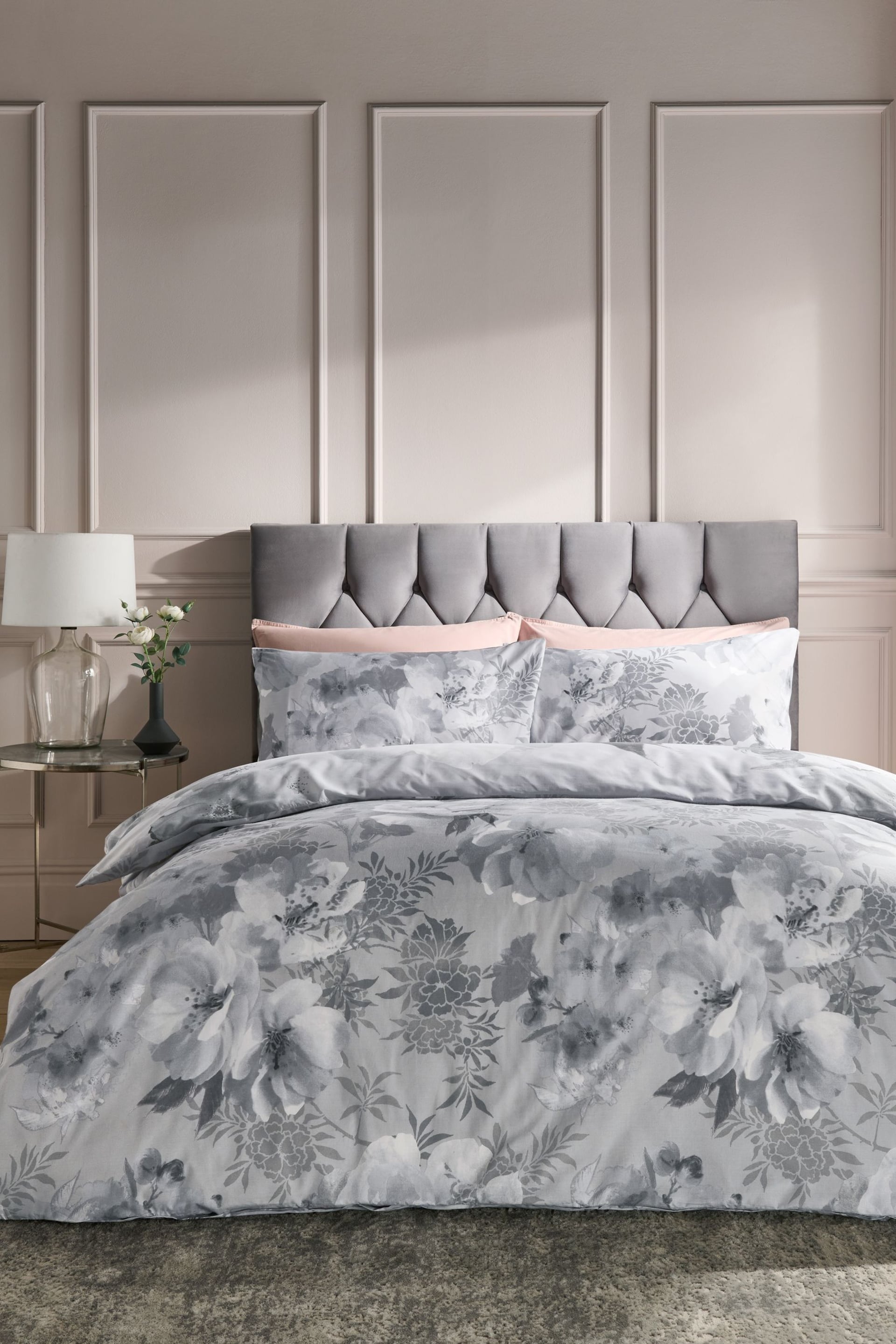 Catherine Lansfield Silver Dramatic Floral Duvet Cover And Pillowcase Set - Image 2 of 4