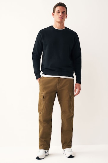 Tan Brown Straight Fit Cotton Stretch Cargo Trousers