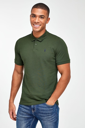 Green Dark Khaki Slim Pique Polo Shirt