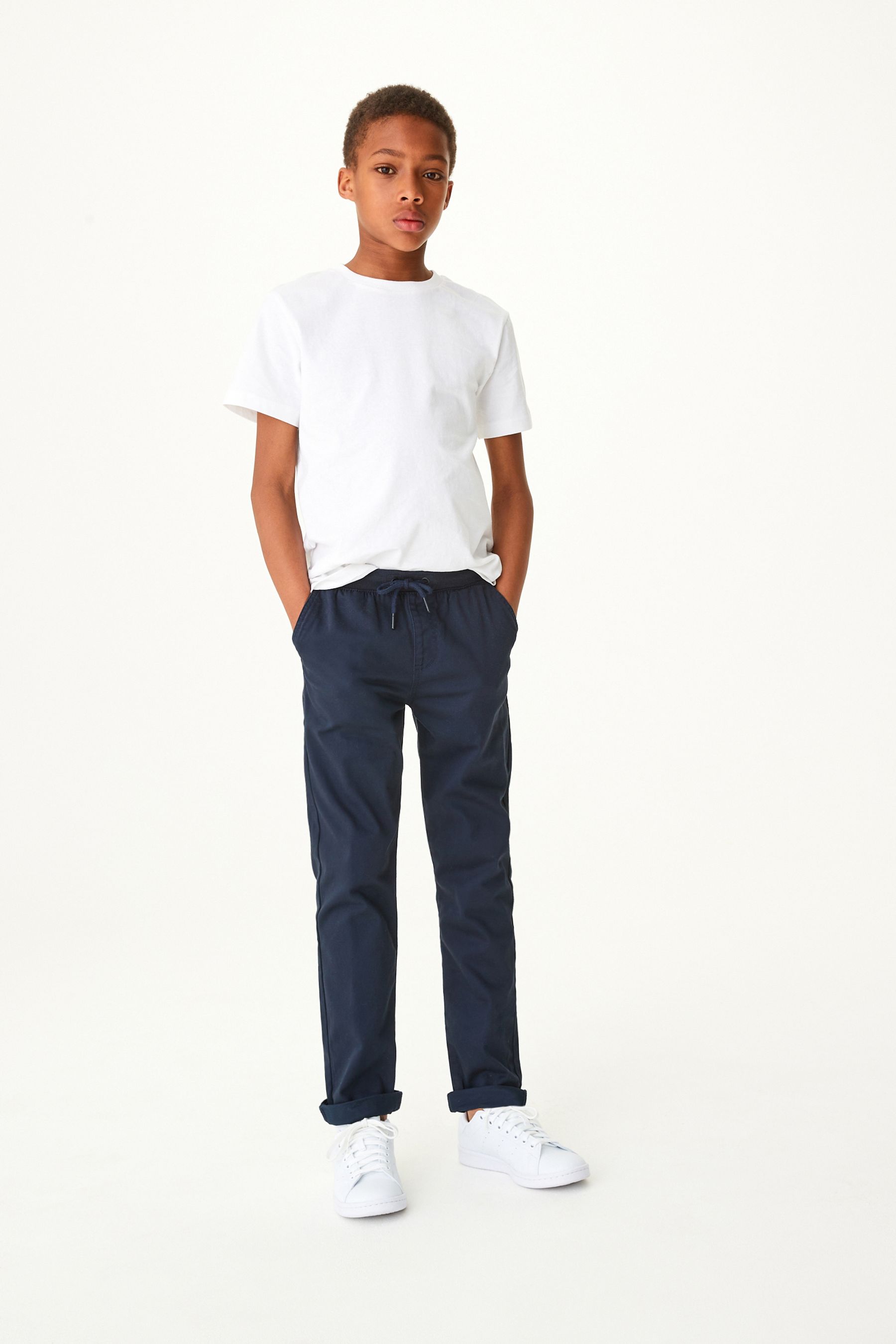 Navy pull on trousers discount