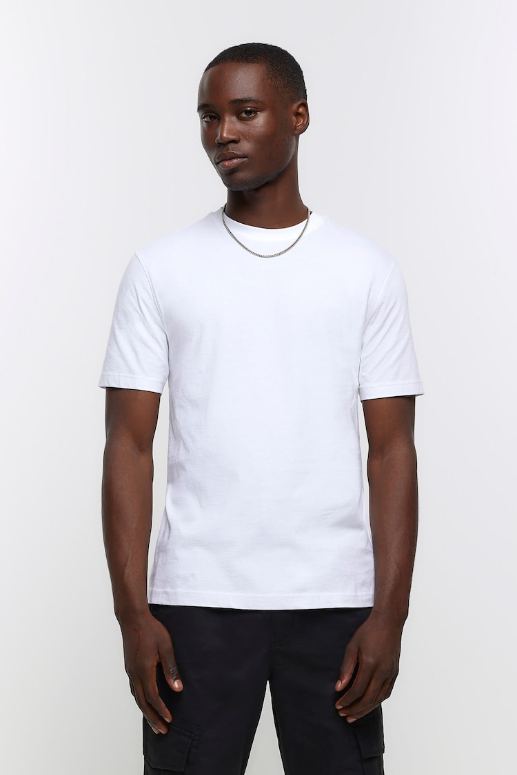 River Island White Slim Fit 100% Cotton T-Shirt - Image 1 of 6