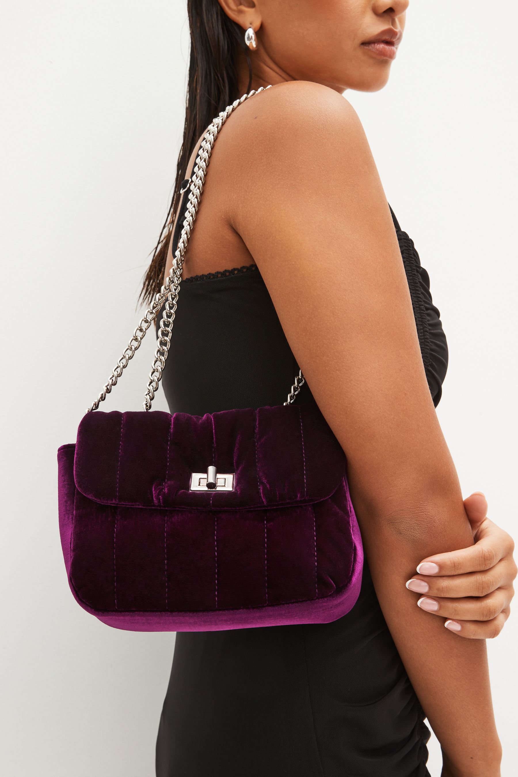 Buy Wine Velvet Quilted Bag from Next Luxembourg