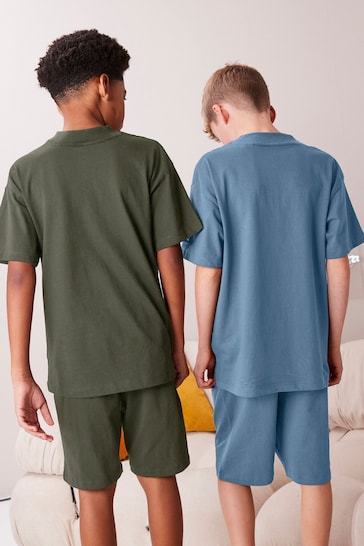 Blue/Green Short Sleeve 2 Pack Pyjamas Set (3-16yrs)