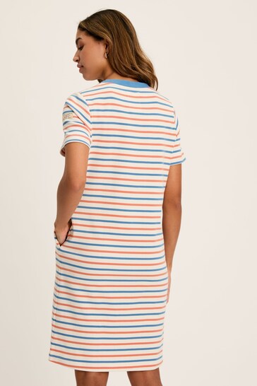 Joules Eden Coral & Blue Striped Short Sleeve Jersey Dress With Pockets