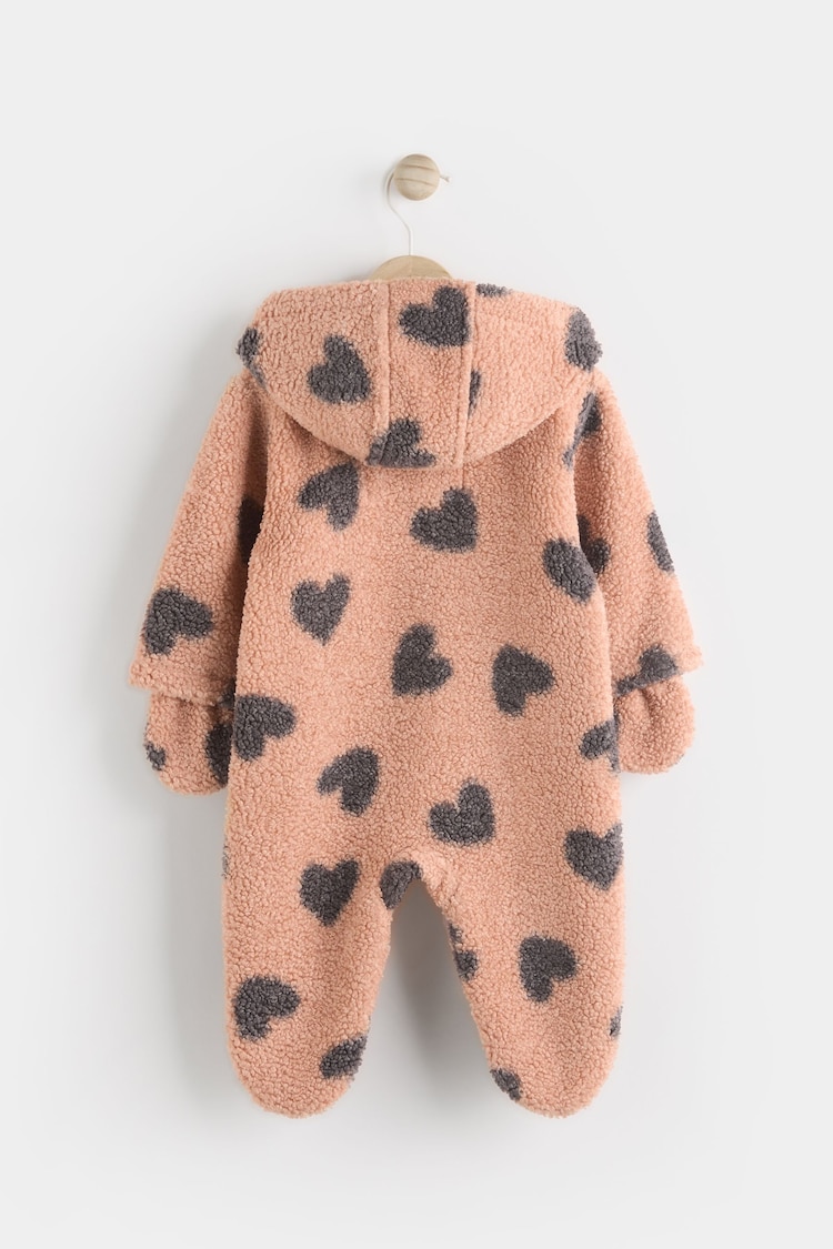 Tan Brown Heart Print Baby Borg All-In-One Pramsuit (0mths-2yrs) - Image 2 of 6