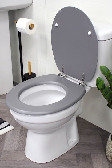 Showerdrape Grey Oxford Wooden Toilet Seat