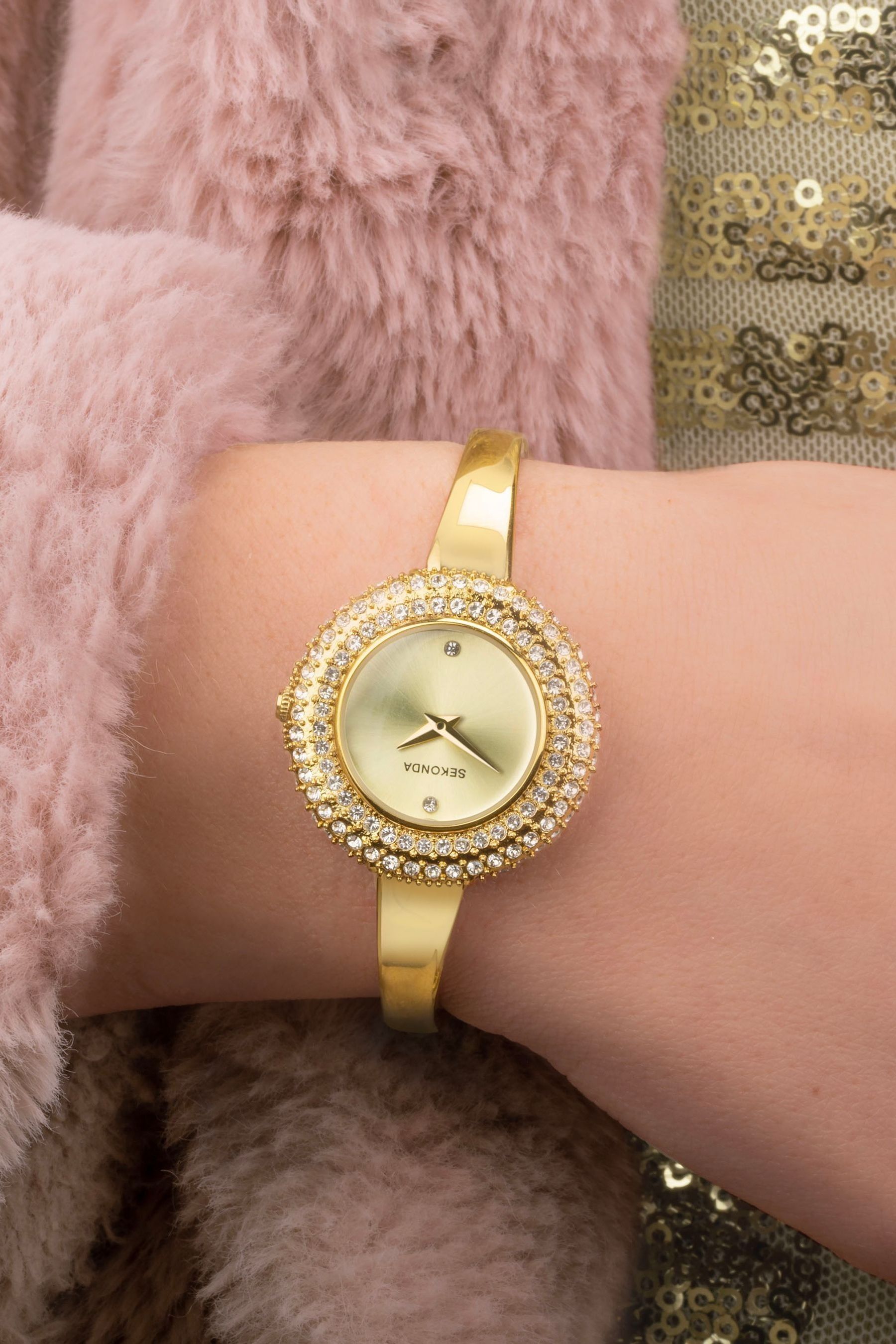Sekonda Ladies Gold Tone Radiance Brass Semi Bangle Bracelet Watch