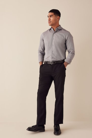 Neutral Brown Regular Fit Single Cuff Textured Cotton Shirt