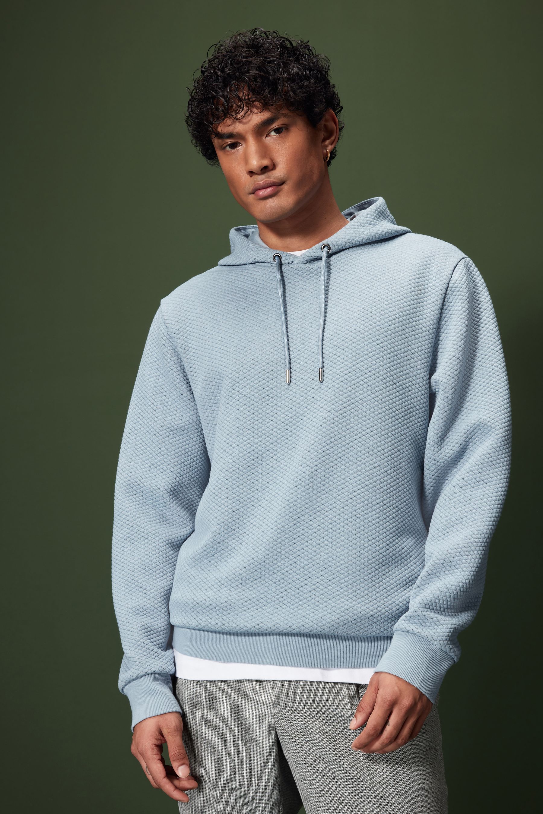 Buy Pale Blue Hooded Textured Overhead Hoodie from the Next UK online shop