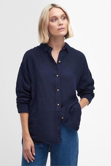 Barbour® Navy Hampton Relaxed Fit Linen Shirt