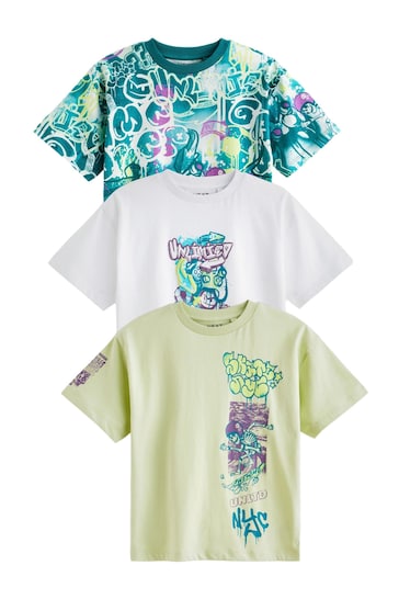 Lime Green/White Graffiti Graphic T-Shirts 3 Pack (3-16yrs)