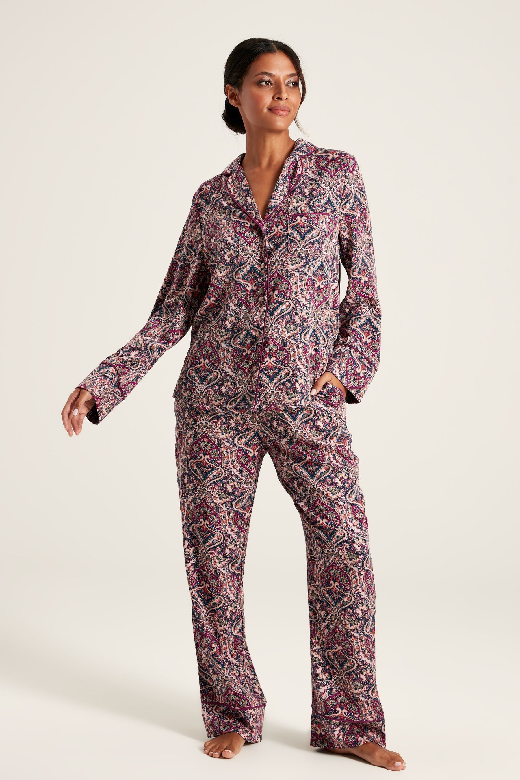 Buy Joules Alma Dark Pink Paisley Pyjama Set from the Next UK