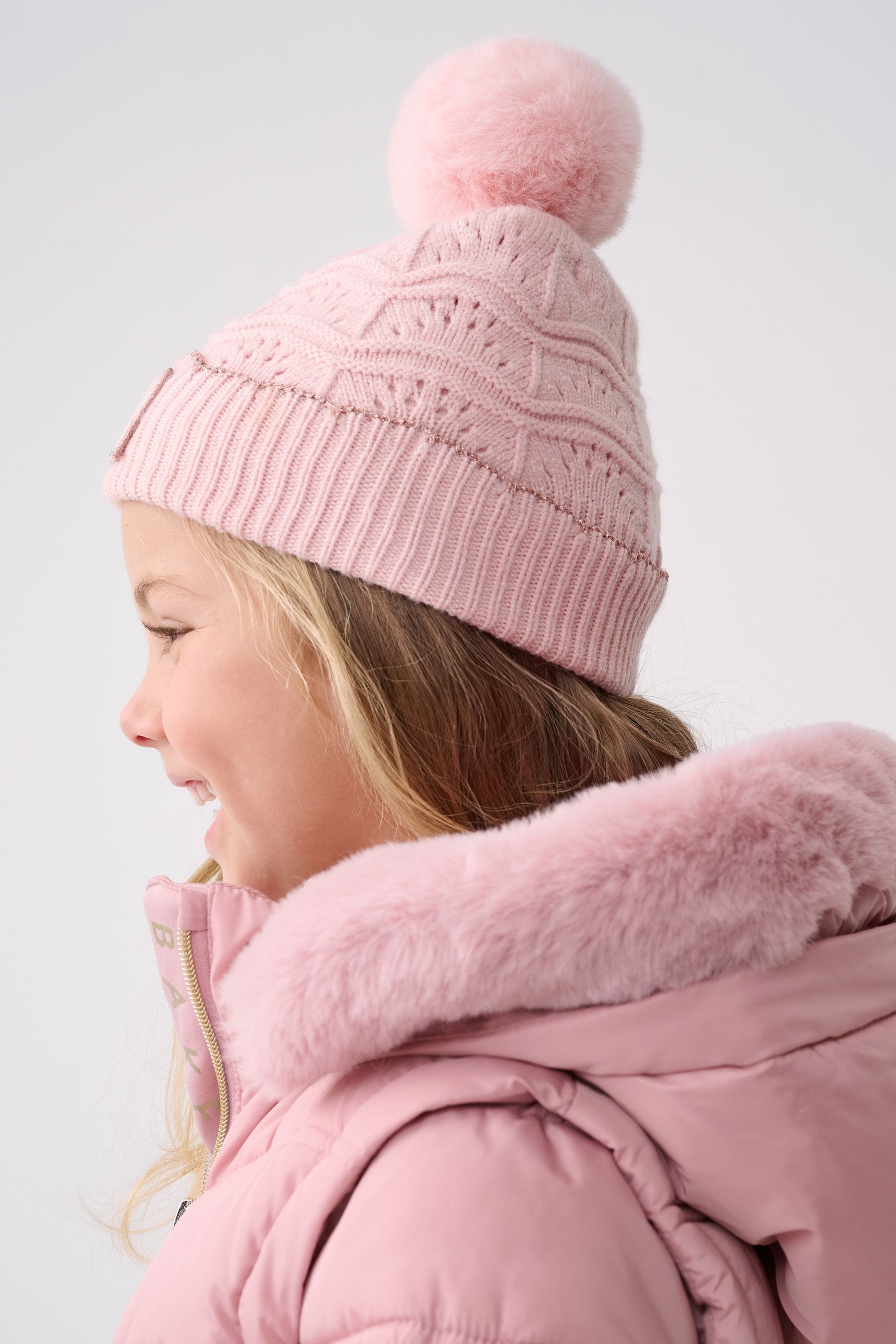 Buy Baker By Ted Baker Girls Pink Scallop Knited Pom Hat and Mittens Set from the Next UK online shop
