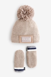 Baker by Ted Baker Boys Navy Pom Beanie And Mittens Set - Image 4 of 6