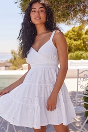 White Broderie Mini Summer Dress - Image 2 of 8