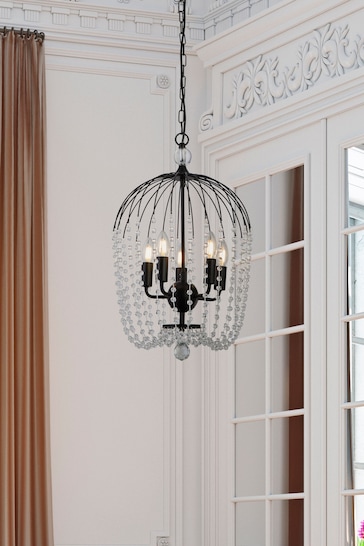 Searchlight Black Amaranth Black Metal Clear Crystal 5Lt Ceiling Light