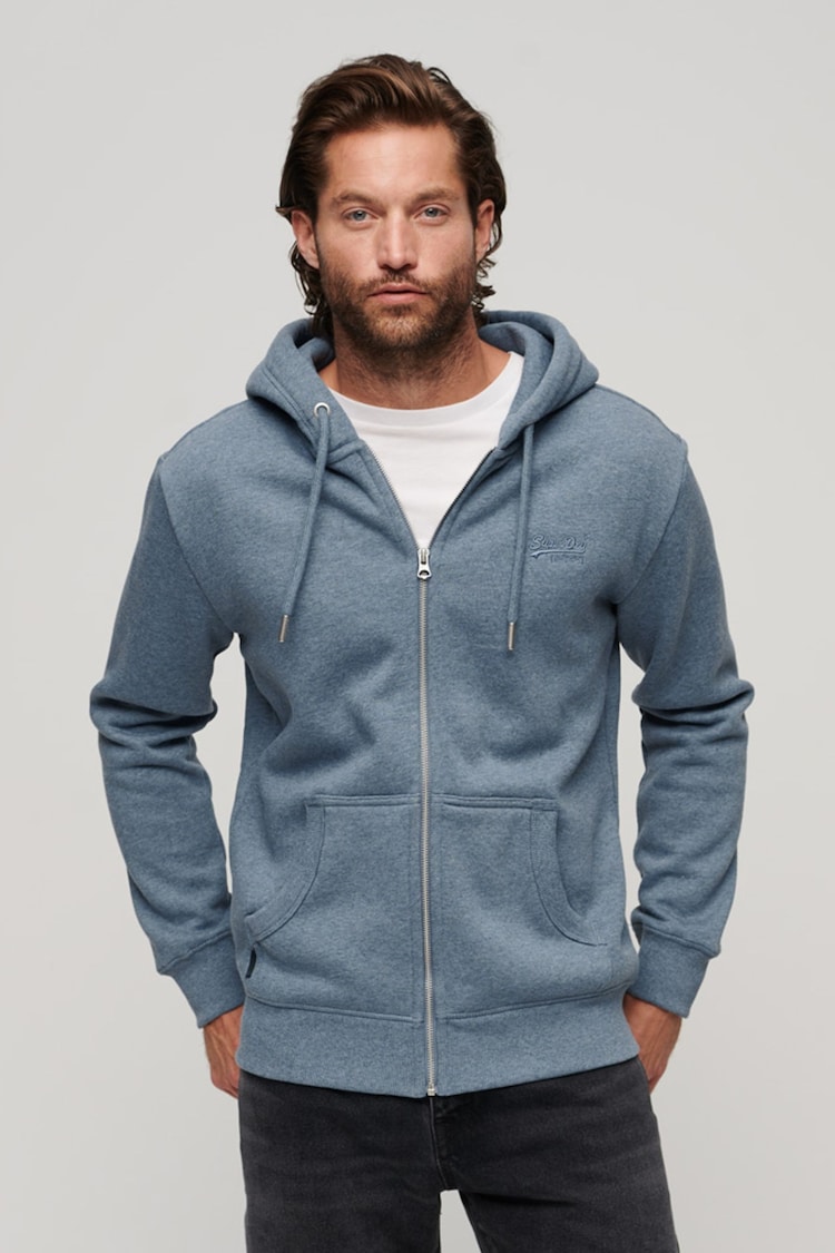 Superdry Pale Blue 100% Cotton Essential Logo Zip-Up Hoodie - Image 1 of 5