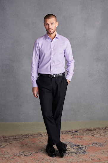 Lilac Purple Textured Slim Fit Signature Super Non Iron Single Cuff Shirt with Cutaway Collar