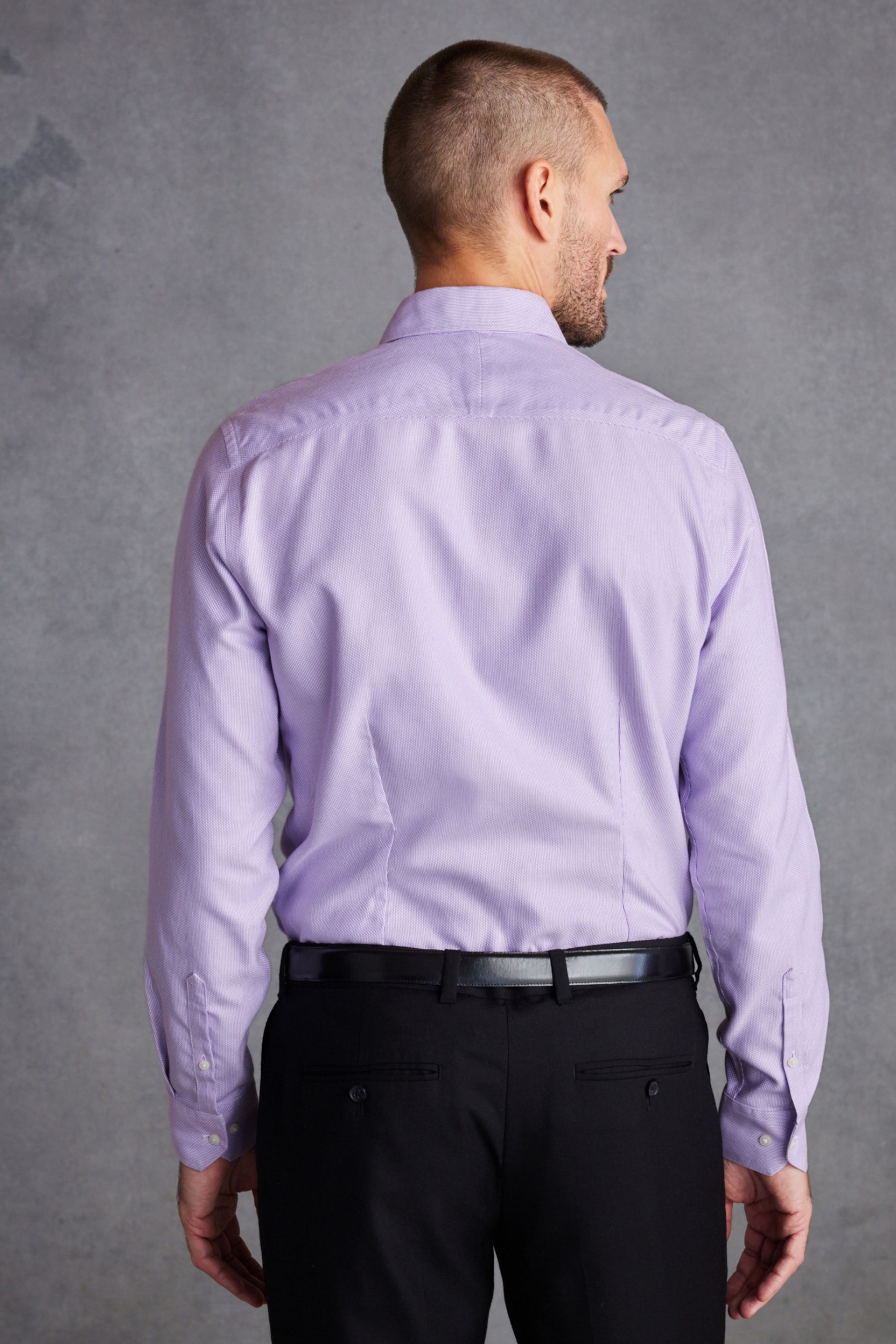 Lilac Purple Textured Slim Fit Signature Super Non Iron Single Cuff Shirt with Cutaway Collar - Image 3 of 7