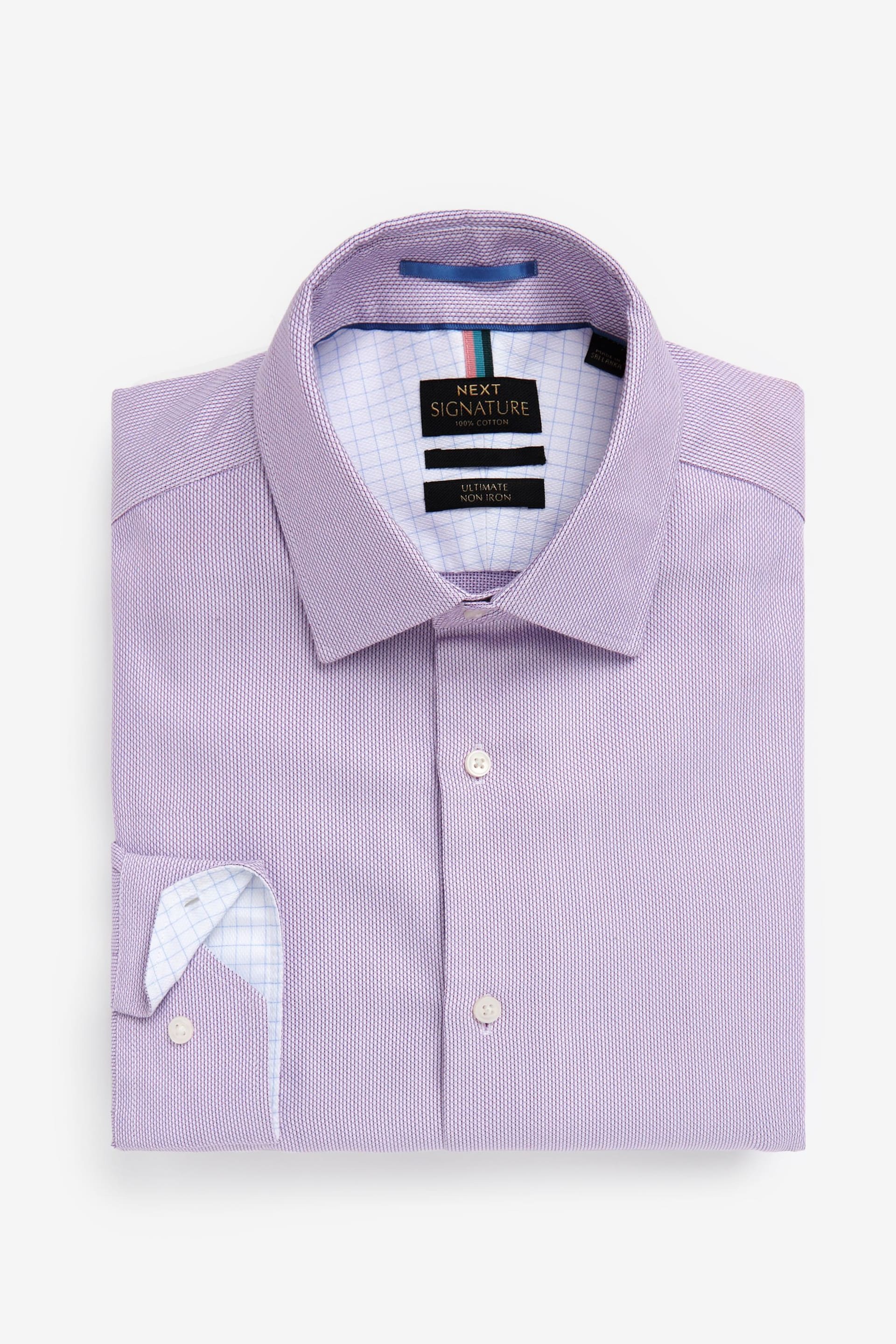 Lilac Purple Textured Slim Fit Signature Super Non Iron Single Cuff Shirt with Cutaway Collar - Image 7 of 7