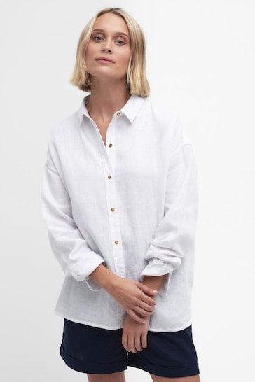 Barbour® White Hampton Relaxed Fit Linen Shirt