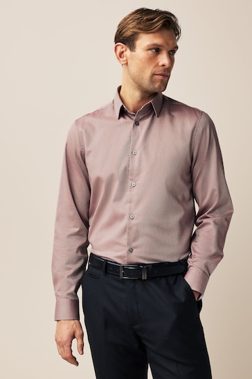 Damson Pink Regular Fit Single Cuff Cotton Textured Shirt