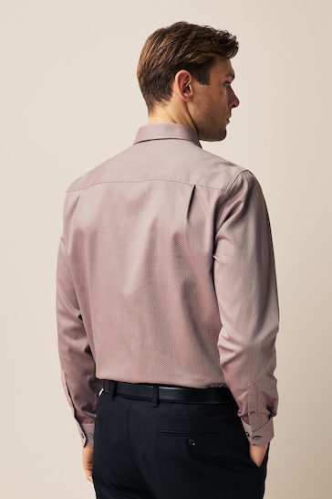 Damson Pink Regular Fit Single Cuff Cotton Textured Shirt