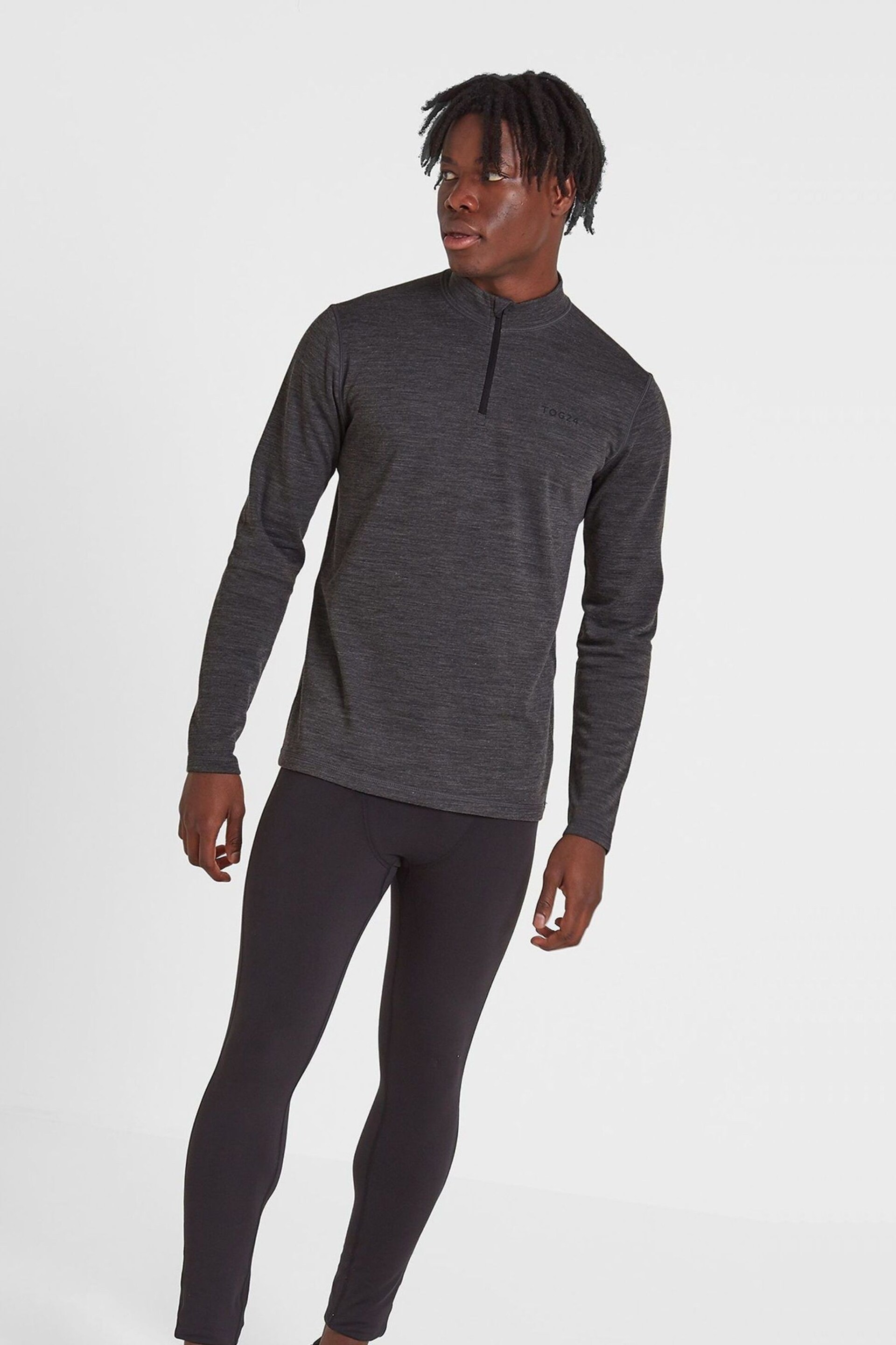 Tog 24 Grey Nevis Merino Zip Neck Base Layer Top - Image 1 of 3