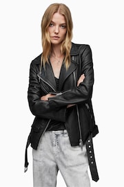 AllSaints Black 100% Cotton Billie Biker Jacket - Image 4 of 9