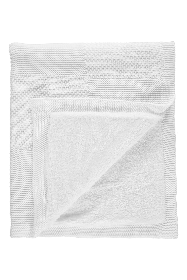 The Little Tailor White 100% Cotton Plush Knitted Blanket - Image 2 of 3