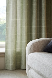 Sage Green Windowpane Check Lined Eyelet Curtains - Image 3 of 5
