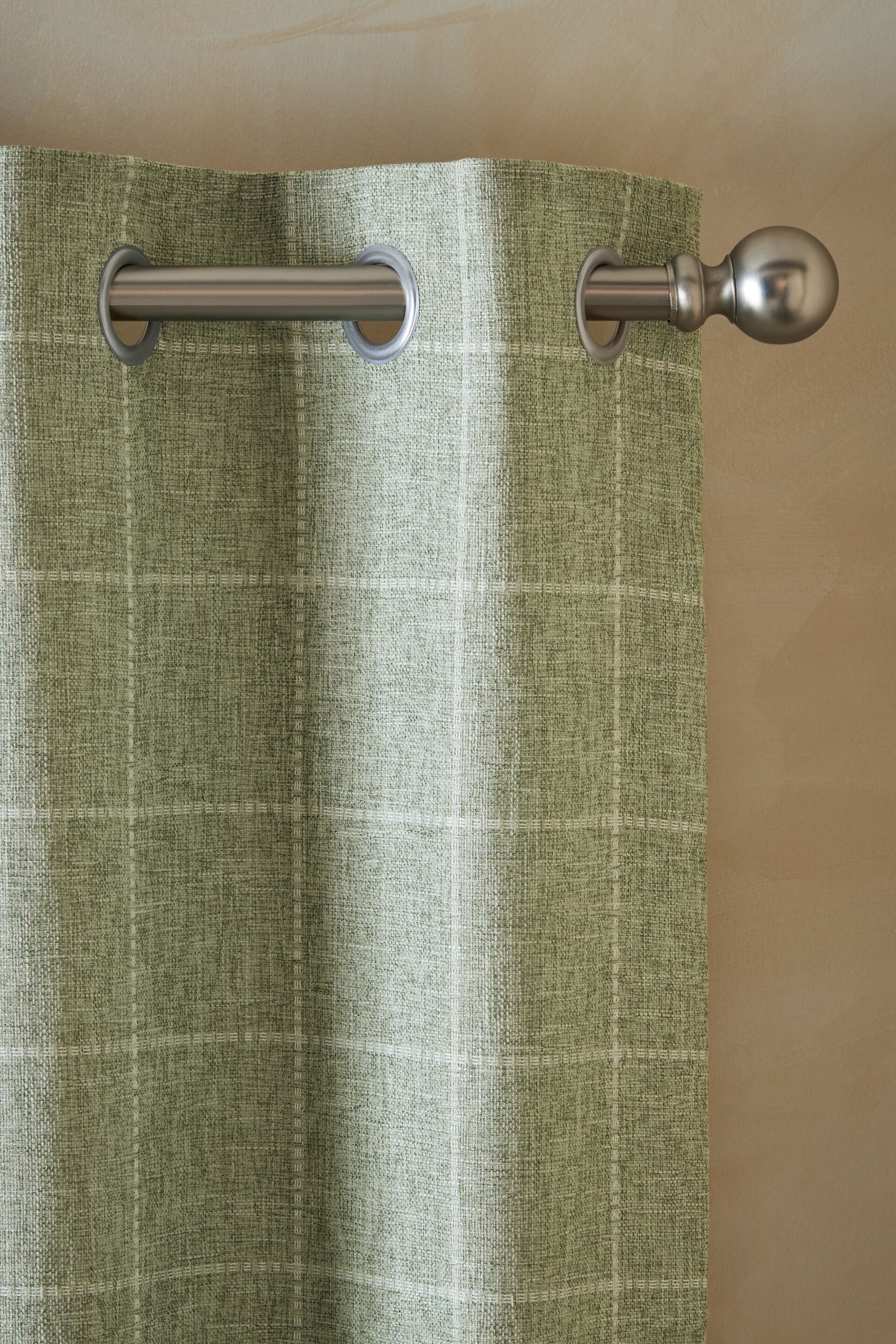 Sage Green Windowpane Check Lined Eyelet Curtains - Image 4 of 5