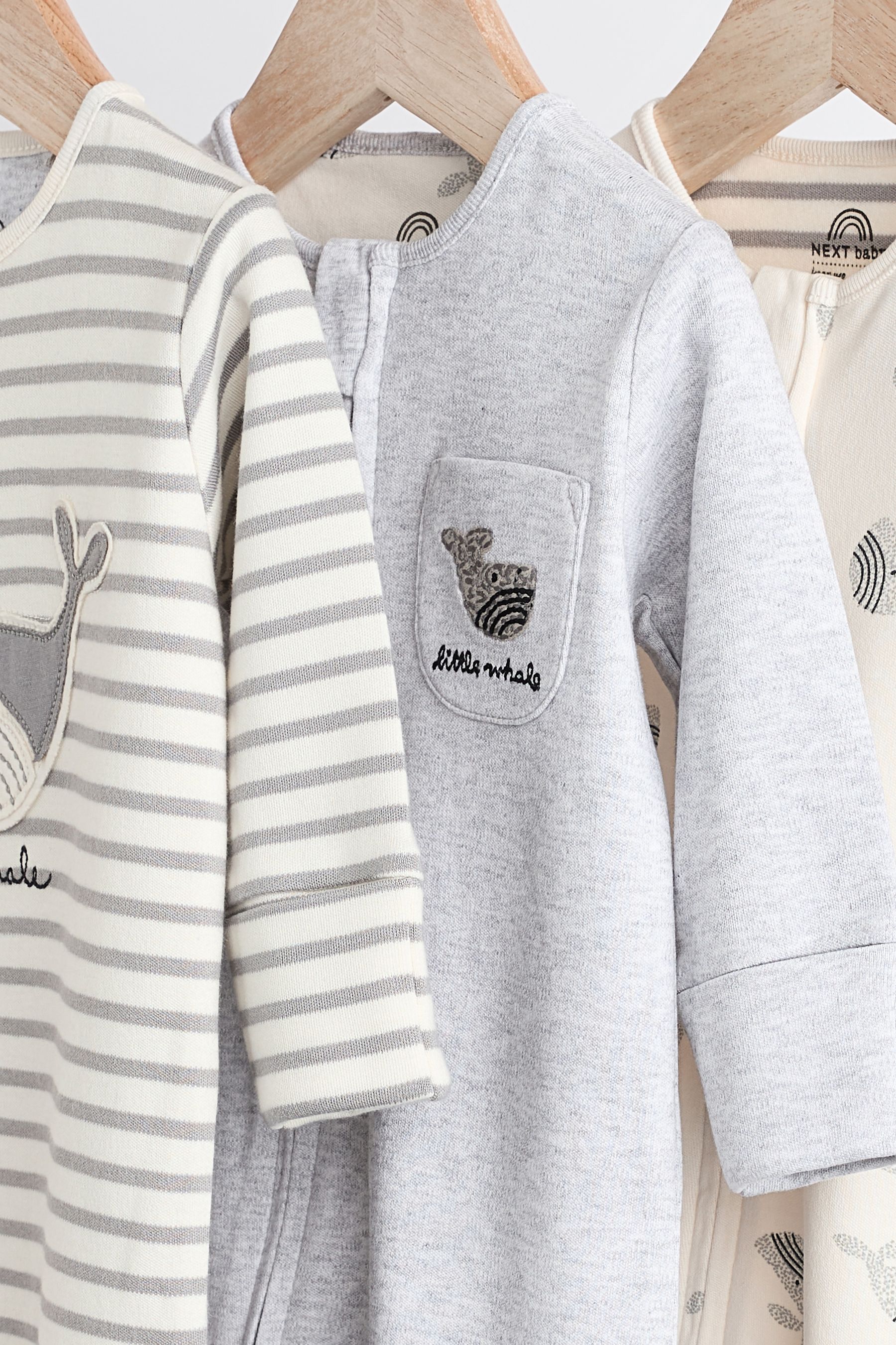 Buy Grey Whale Baby 2 Way Zip 100 Cotton Sleepsuits 3 Pack 0mths 2yrs from the Next UK online shop