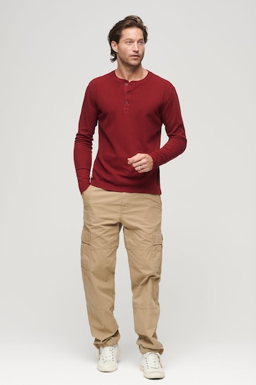 Superdry Red Waffle Long Sleeve Henley Top