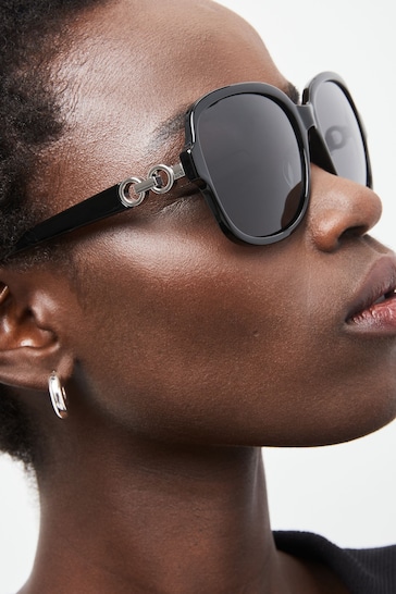 Black Polarised Large Square Sunglasses
