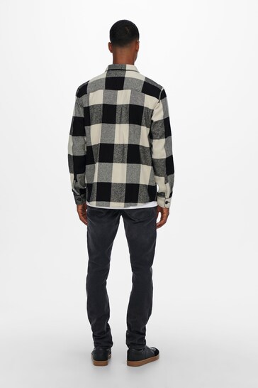 Only & Sons Black Check Overshirt