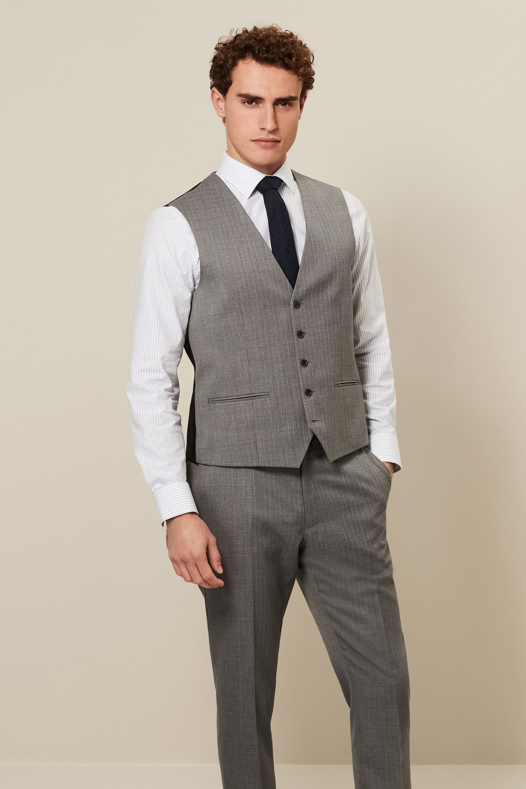 Buy Light Grey Textured Wool Suit Waistcoat from the Next UK online shop