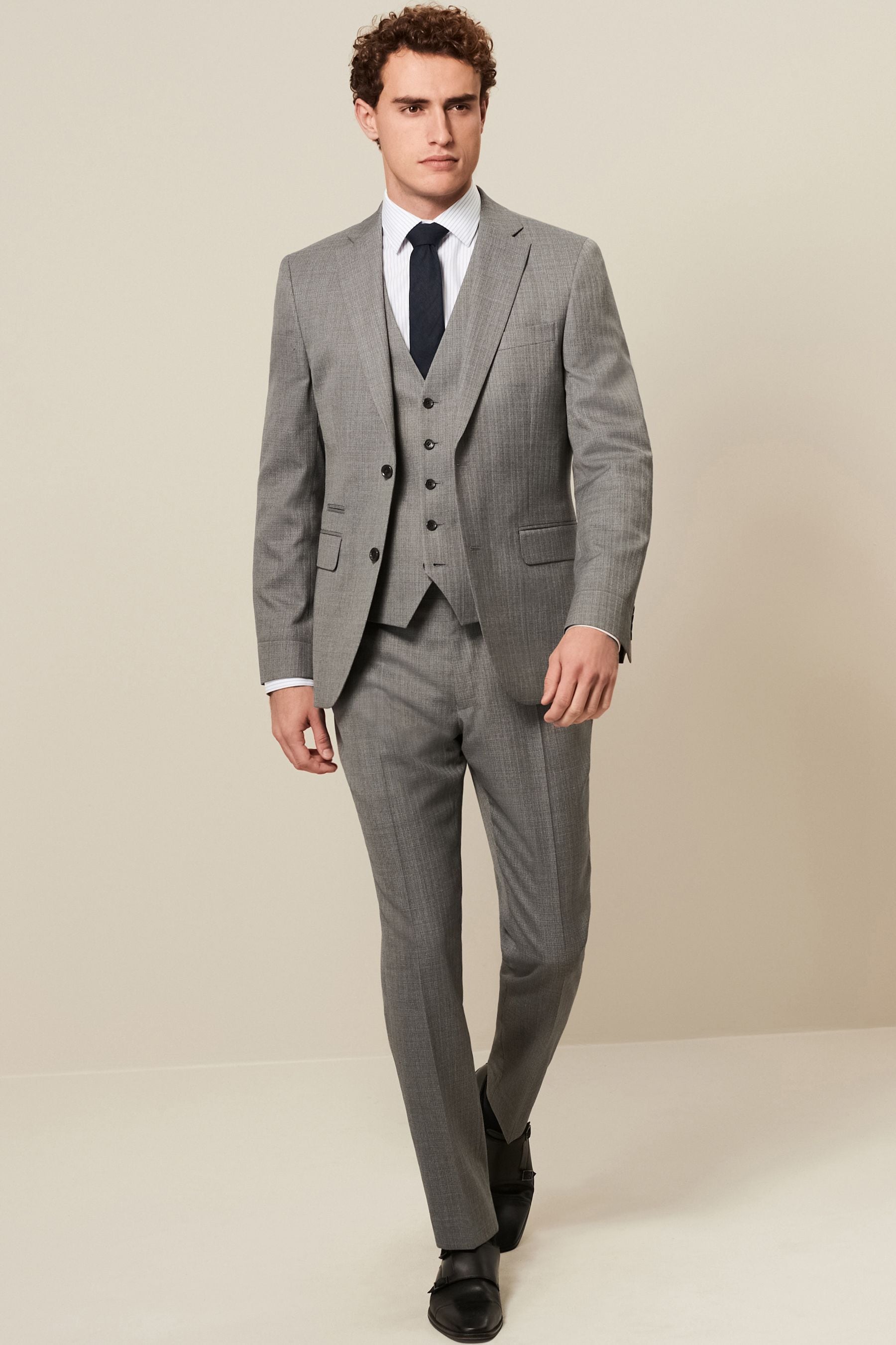 Buy Light Grey Textured Wool Suit Waistcoat from Next Luxembourg