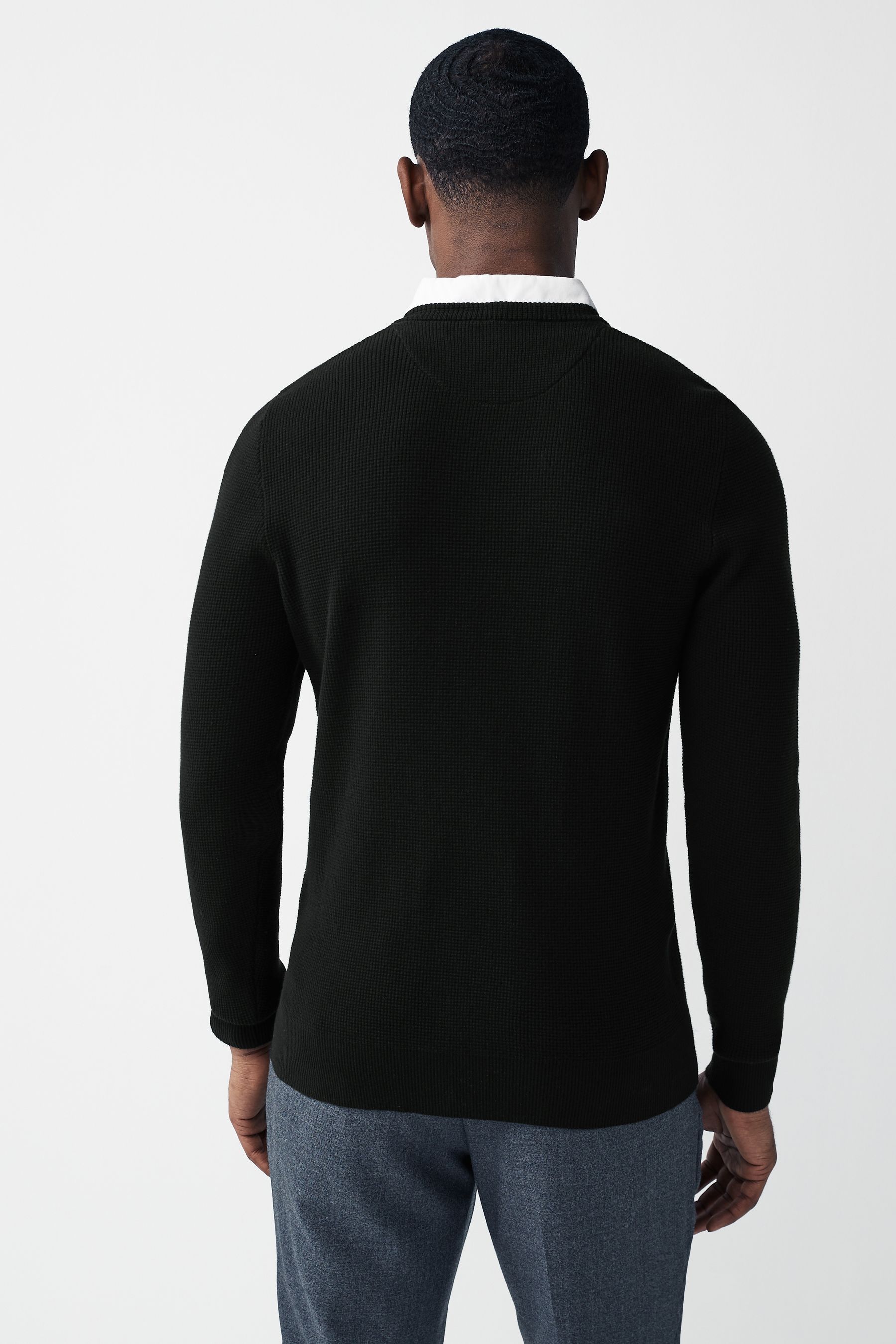 Black Oxford V Neck Regular Mock 100 Cotton Shirt Jumper