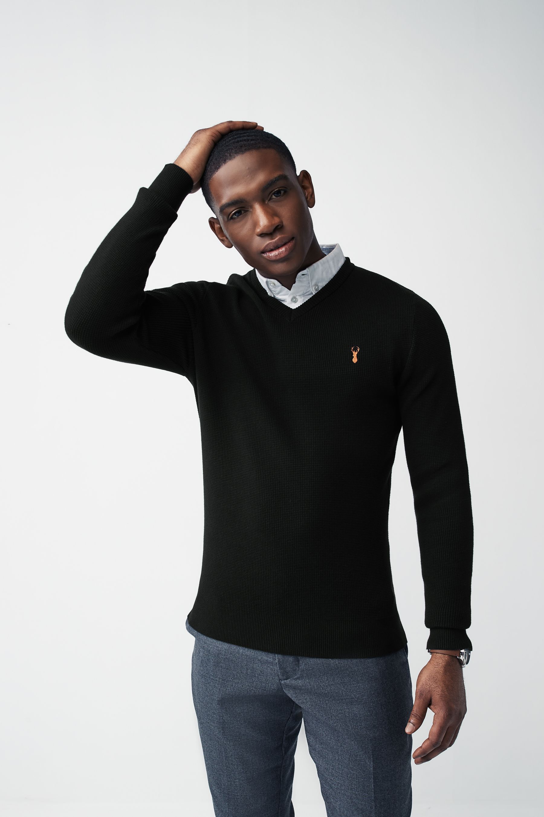 Black jumper over shirt shop