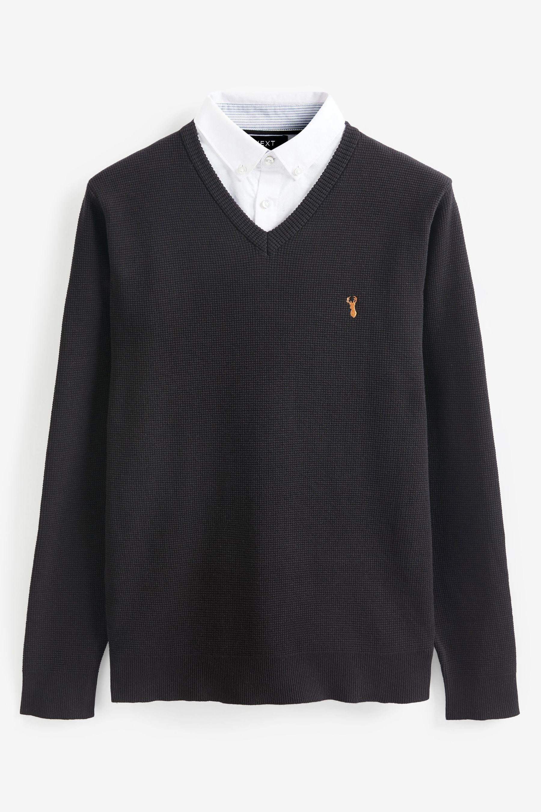Buy Black Oxford V Neck Regular 100 Cotton Mock Shirt Jumper from Next Oman