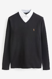 Black V-Neck Regular Mock Shirt Jumper - Image 6 of 7
