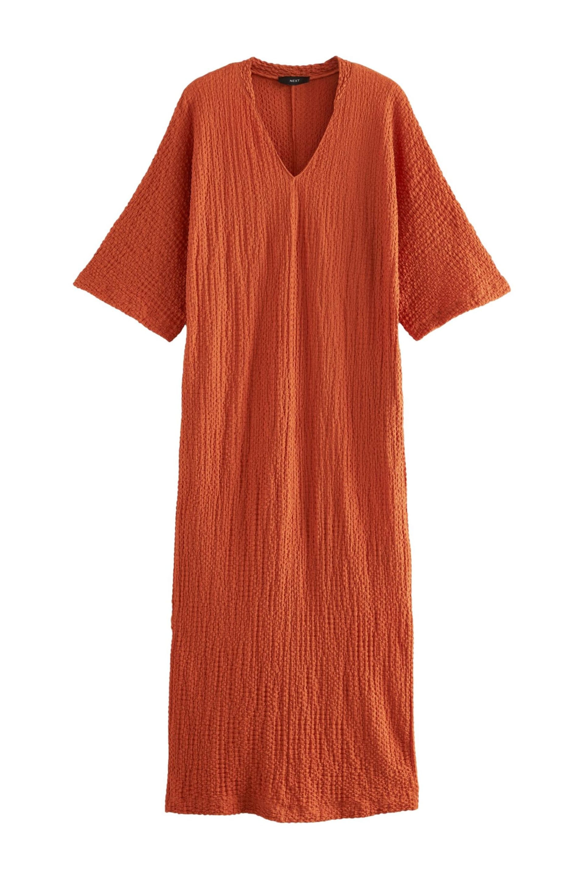Rust Orange V-Neck Textured Midi Dress - Image 5 of 6