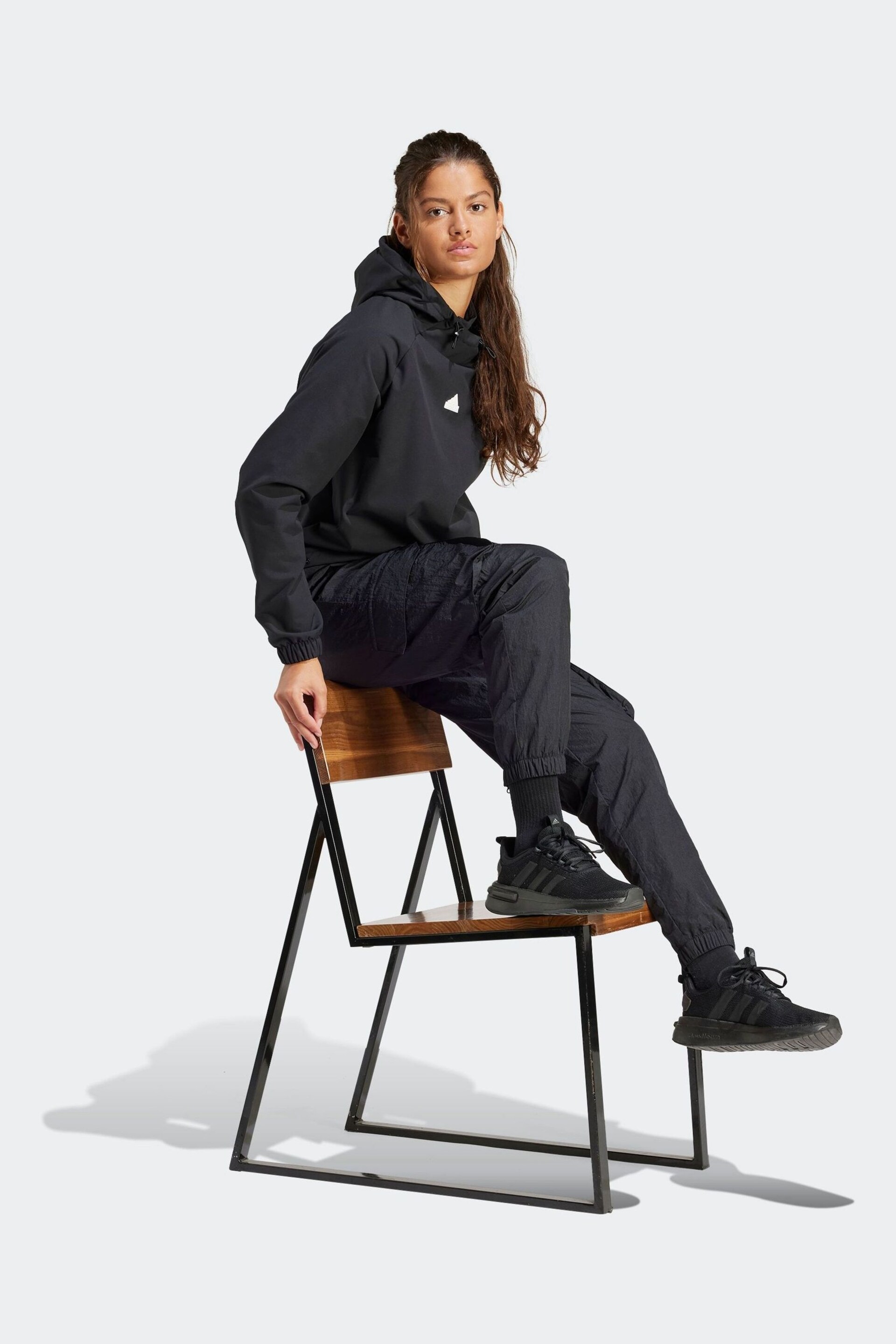 adidas Black Sportswear City Escape Hoodie With Bungee Cord - Image 3 of 7