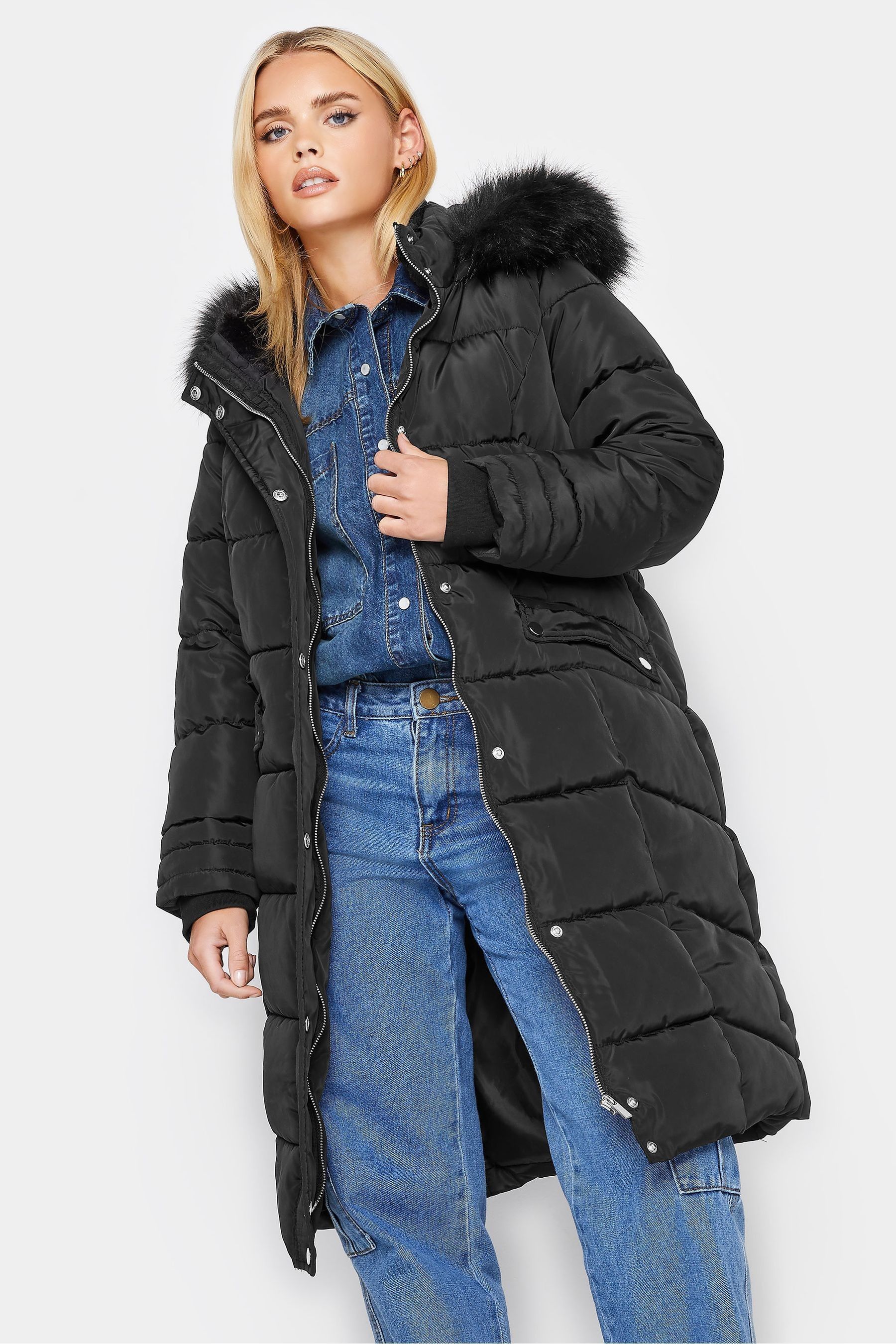 Buy PixieGirl Petite Black Faux Fur Trim Padded Coat from Next Luxembourg
