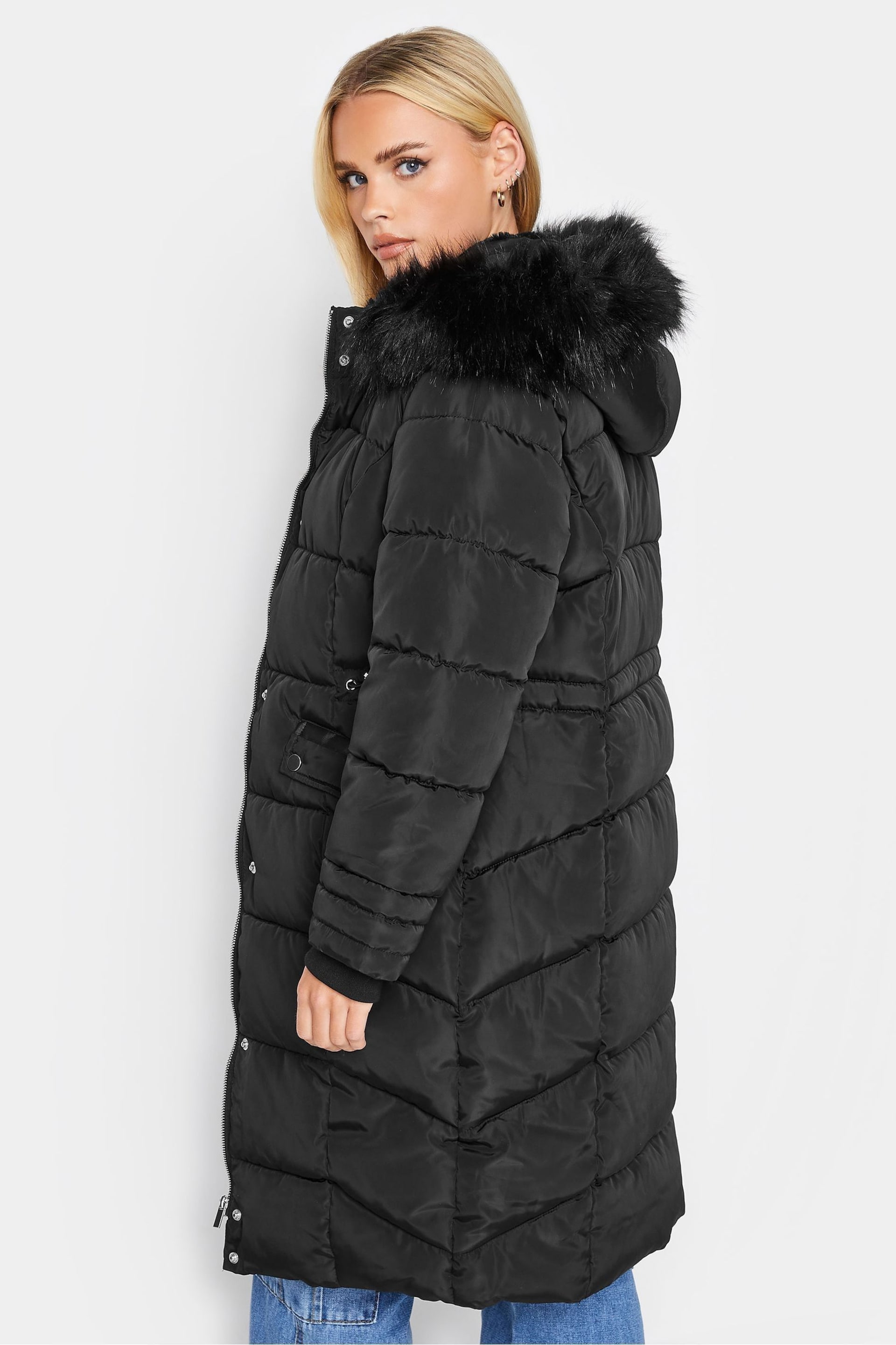 PixieGirl Petite Black Faux Fur Trim Padded Coat - Image 2 of 4