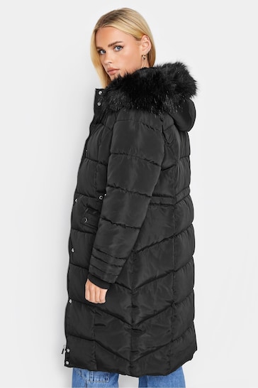PixieGirl Petite Black Faux Fur Trim Padded Coat