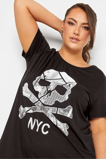 Womens Yours Curve Printed T-Shirt - Black