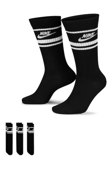 Nike Black Sportswear Everyday Essential White Crew Socks 3 Pack