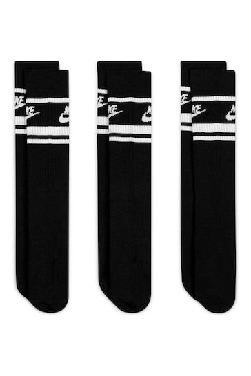 Nike Black Sportswear Everyday Essential White Crew Socks 3 Pack